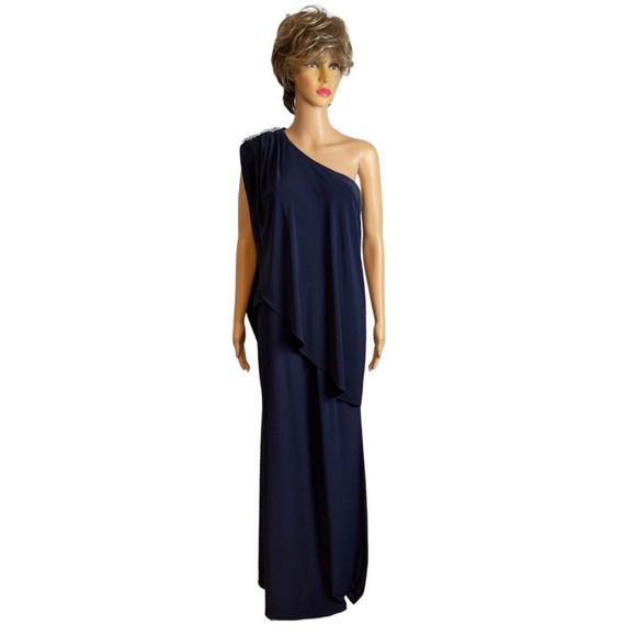 FINAL DROP! Betsy Adam One Shoulder / Cold Shoulder Cape Gown - Picture 3 of 13